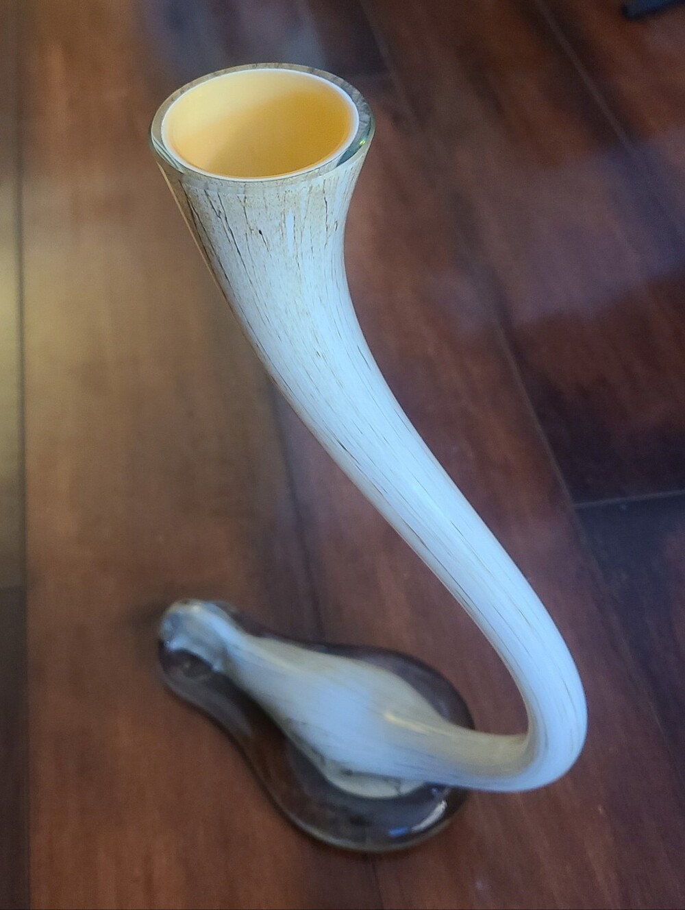 Mid Century Modern Art Glass Horn Vase Faux Bone Cornucopia Heavy 12" Murano...